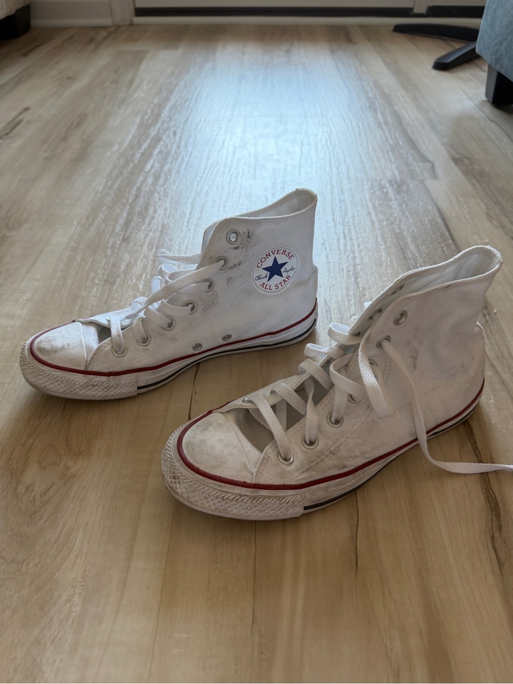Converse White High Top Sneakers with Red Trim